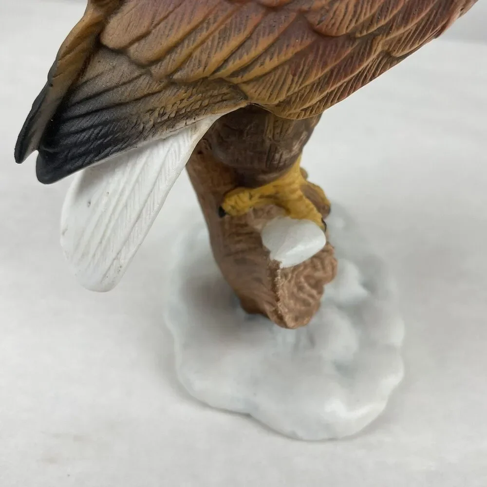 Vintage Porcelain Perched Bald Eagle Figurine Statue Desk Shelf 6” Unbranded